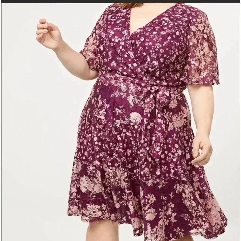 Lane Bryant Faux Wrap Dress Floral Lace Mini Fit and Flare Size 16 NWT